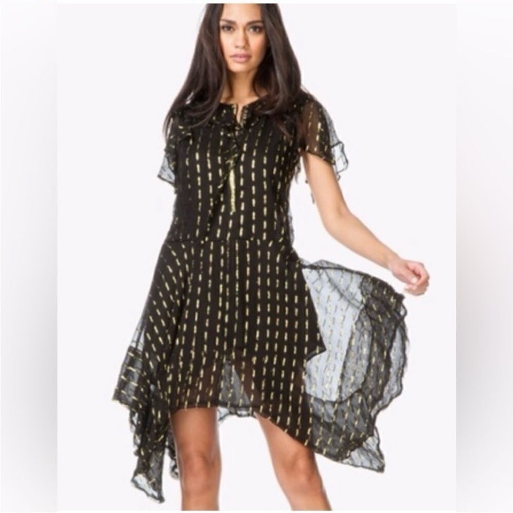 Zadig & Voltaire Black and Gold Asymmetrical Dress, M